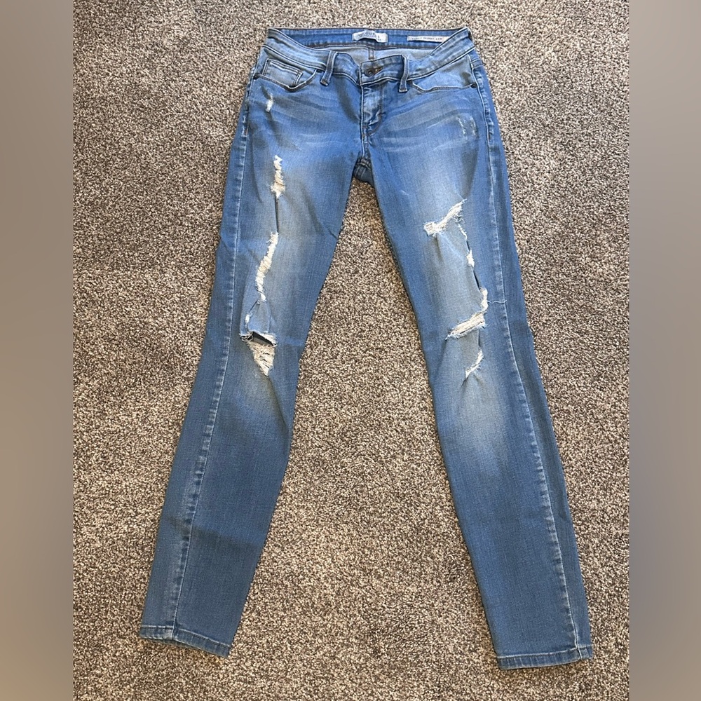 Guess Blue Distressed Power Skinny Low Jeans size 27
